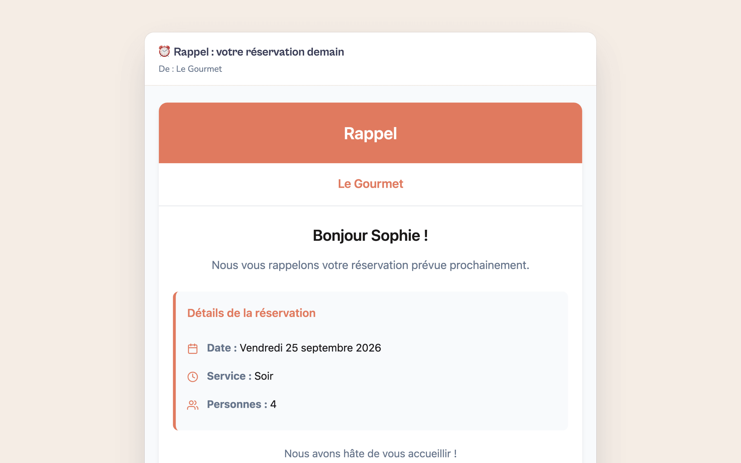 Email de rappel J-1 avec bouton d'annulation