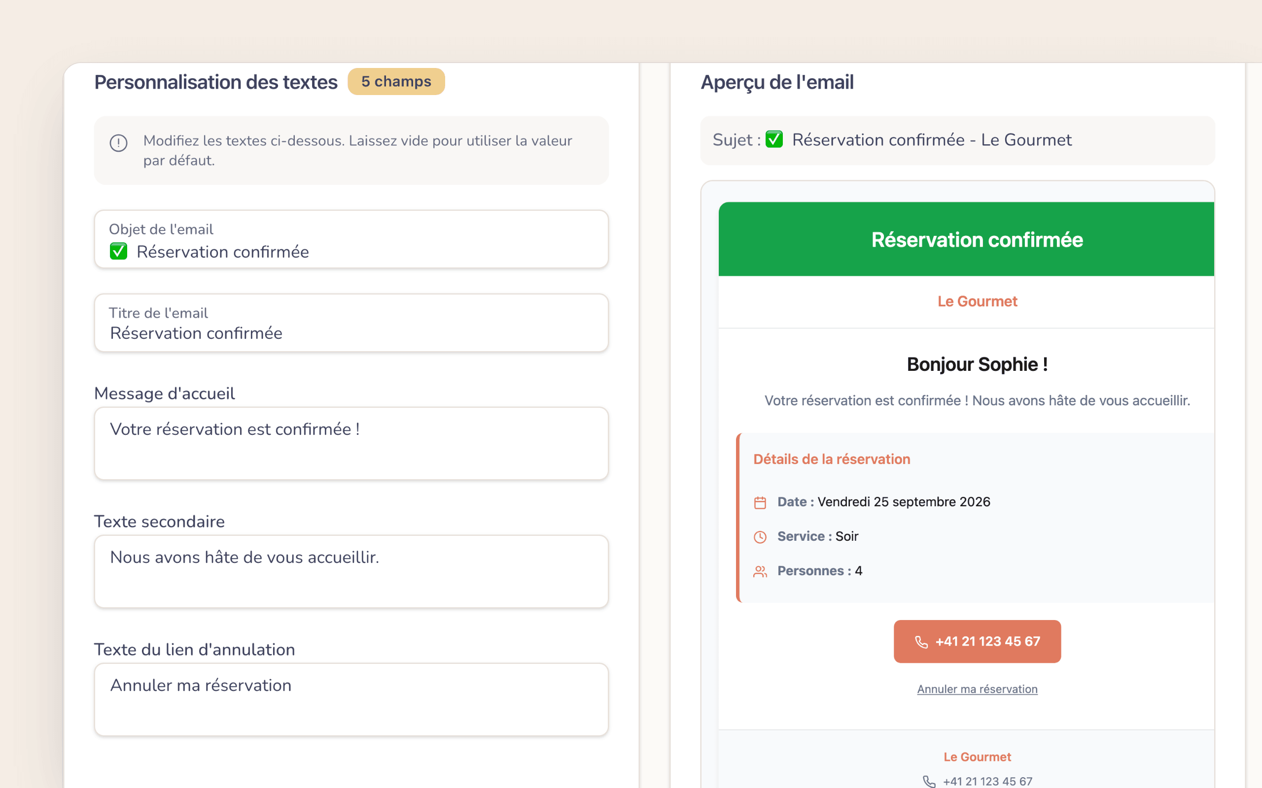 Editor dei testi e del branding delle email Couverty