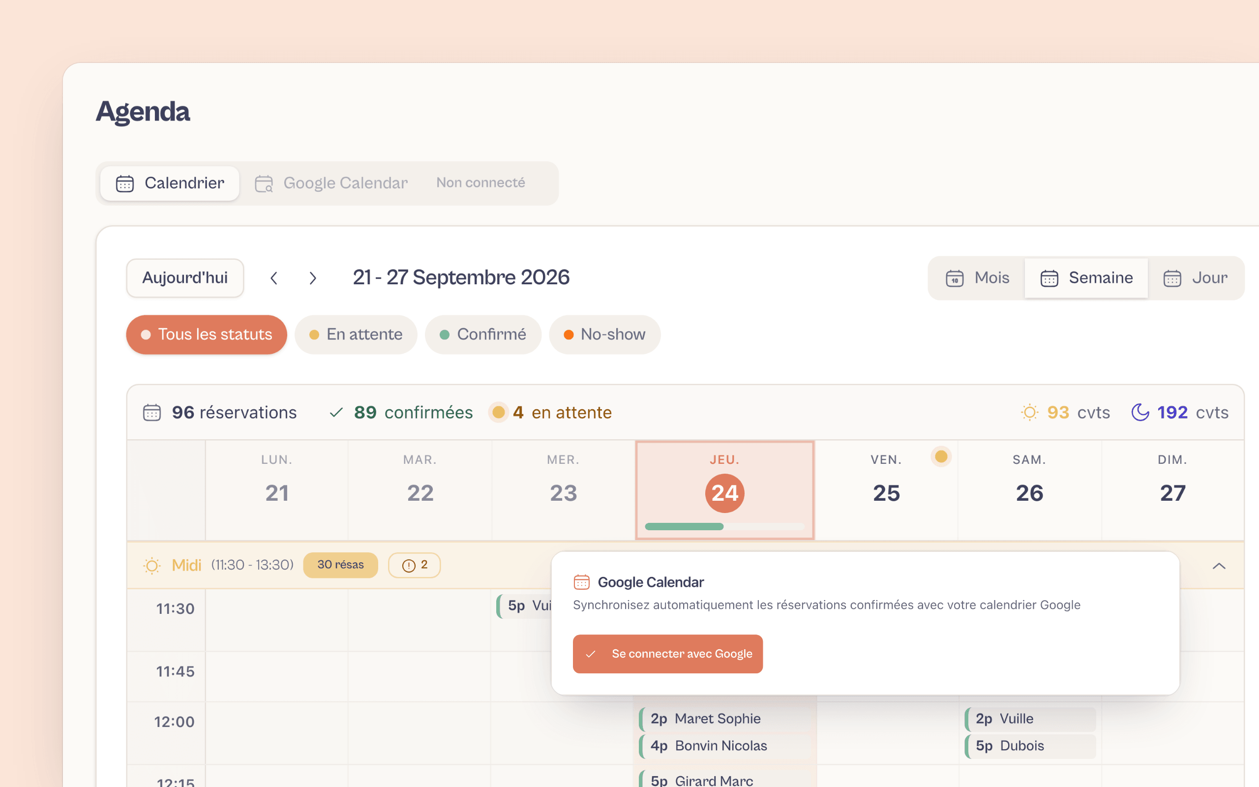 Calendar synced between Couverty and Google Calendar