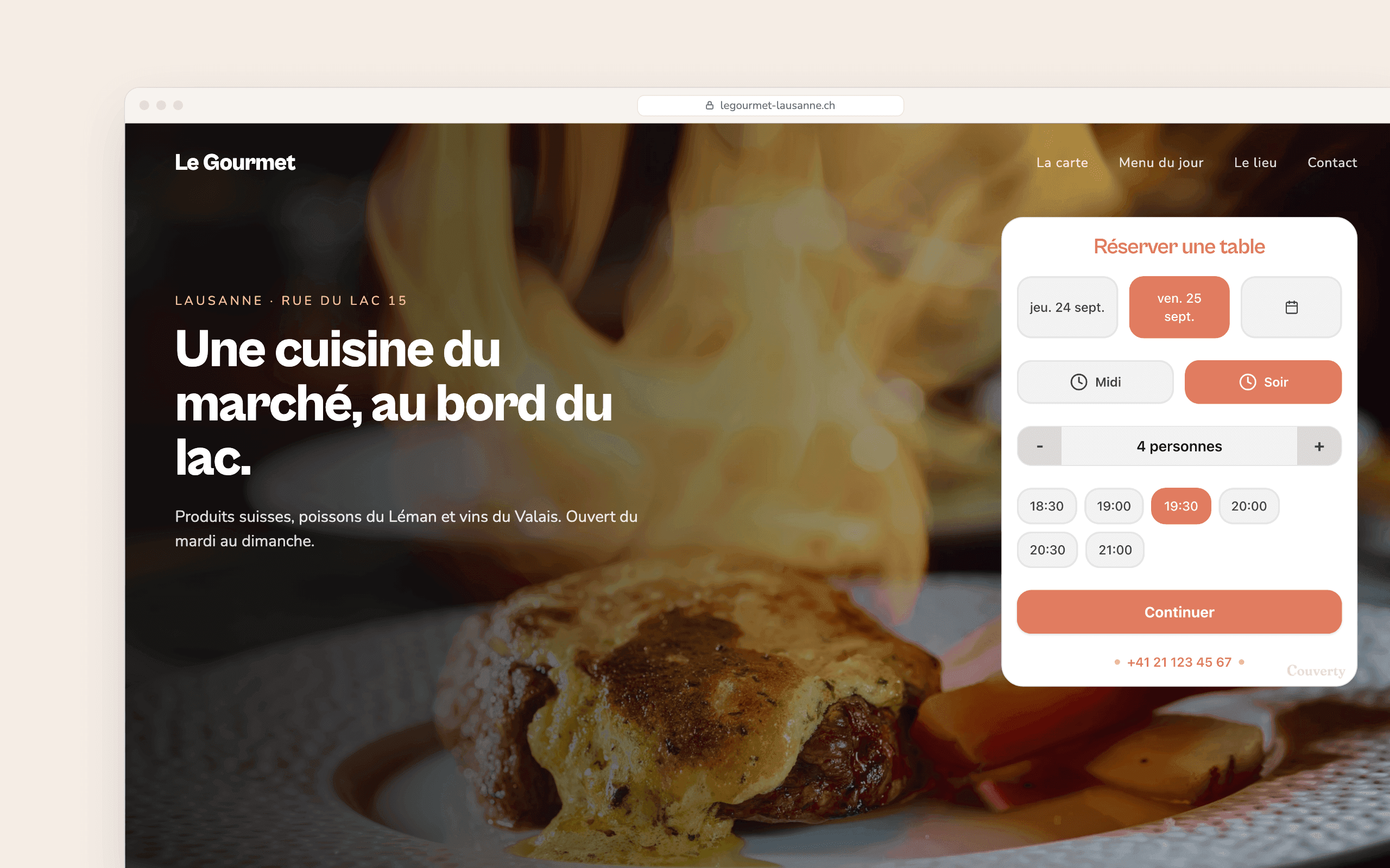 Widget integrato su un sito di ristorante